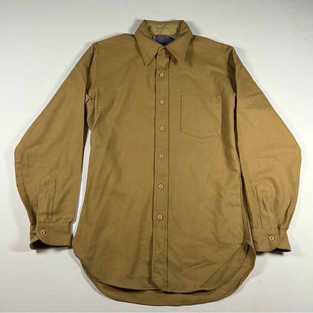 Vintage 70s Pendleton Board Shirt Wool Solid Gold Men's Small Made in USA